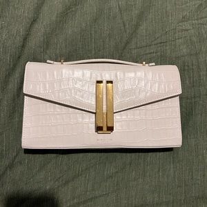 Demellier Vancouver Croc-embossed Leather Clutch with gold chain